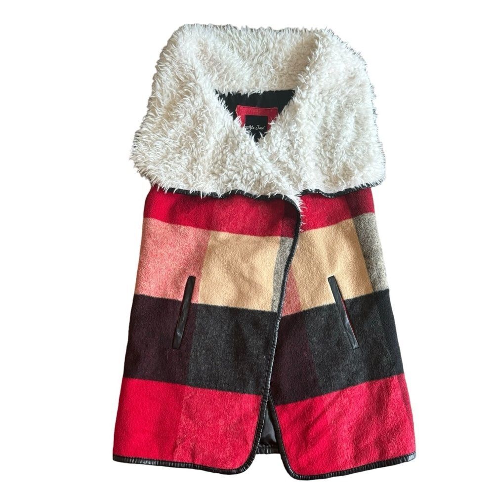 Me Jane Women’s Vest Faux Fur Plaid Cascading Design Size Small​